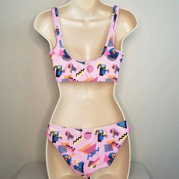Skinny Dip S Bikini-Barbie Retro 90s  Print Pink Abstract Size Small NWR - Picture 9 of 15